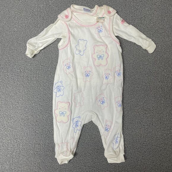 Vintage‎ 1990’s 9 mo Month Absorba 2 Piece Baby Outfit bear Print overalls - Picture 1 of 9